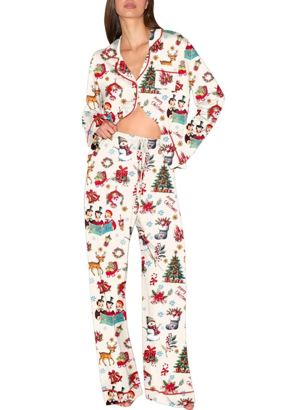 Cozy Holiday Matching Pajamas Set for Women | Long Sleeve Button Down Sleepwear